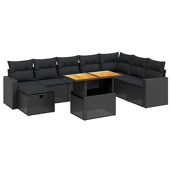 vidaXL 9-Tlg Garten-Sofagarnitur mit Kissen Schwarz Poly Rattan 3271447 günstig online kaufen