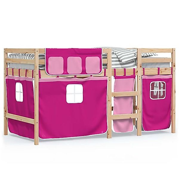 vidaXL Hochbett Kinderhochbett mit Vorhängen Rosa 90x200 cm Massivholz Kief günstig online kaufen