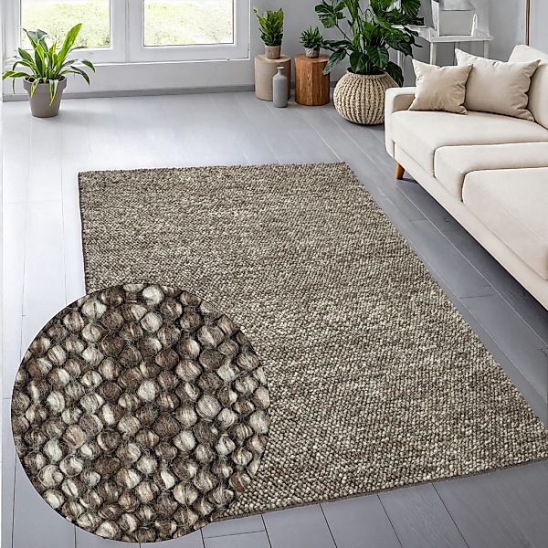 my home Wollteppich "Wolly, Wolle" rechteckig 14 mm Höhe handgewebt, Handwe günstig online kaufen