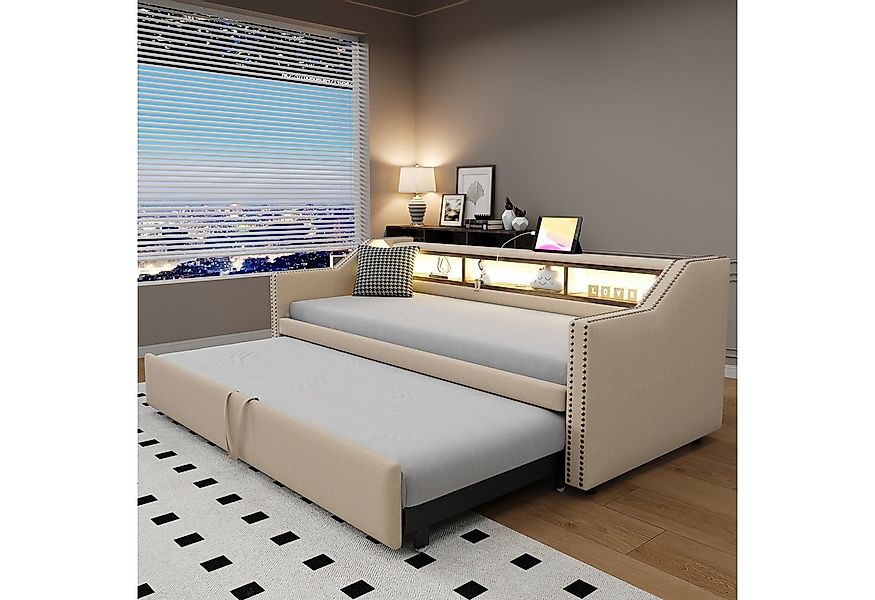 Flieks Daybett, Ausziehbares Polsterbett 90/180x190cm mit LED und USB-Laden günstig online kaufen