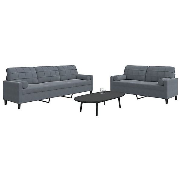 vidaXL Sofa, 2-tlg. Sofagarnitur mit Kissen und Nackenrollen Dunkelgrau Sam günstig online kaufen