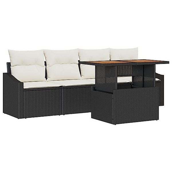 vidaXL Loungesofa 5-tlg. Garten-Essgruppe mit Kissen Schwarz Poly Rattan, 5 günstig online kaufen
