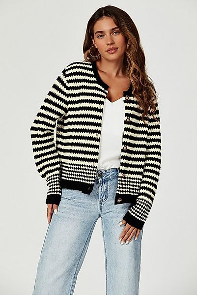 FS Collection Cardigan Damen Strickjacke Cardigan Schwarz-Weiß mit Geomuste günstig online kaufen
