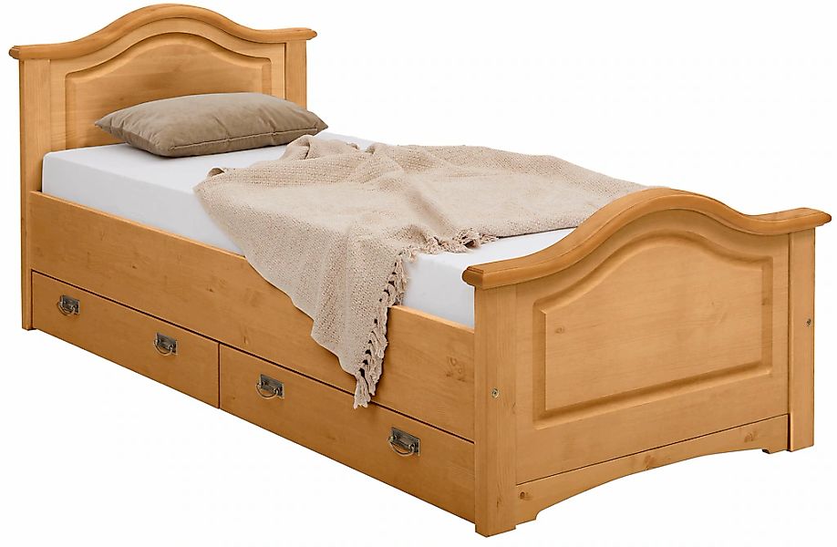 OTTO home Massivholzbett "Konrad, Stauraumbett, Messinggriffe, rustikaler L günstig online kaufen