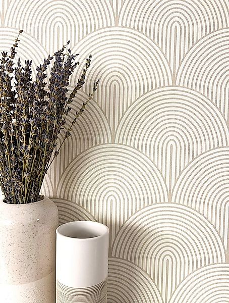 Newroom Vliestapete, Beige Tapete Modern Bogen - Mustertapete Ästhetik Grau günstig online kaufen