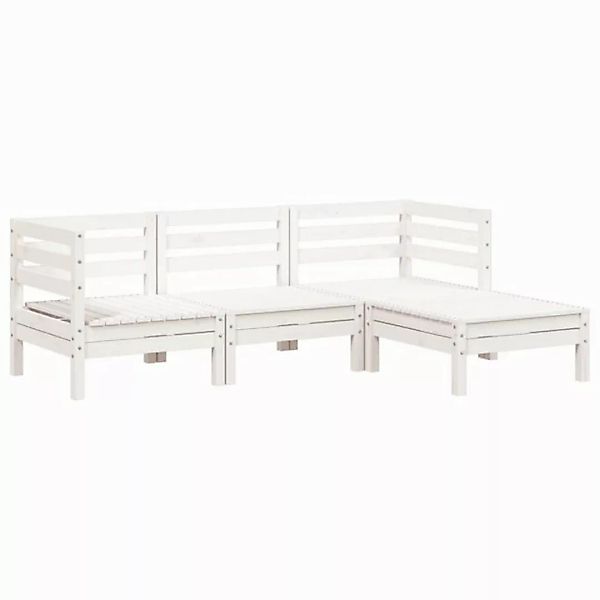 vidaXL Sofa, Gartensofa 3-Sitzer mit Hocker Weiß Massivholz Kiefer günstig online kaufen