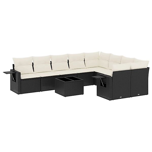 vidaXL 10-Tlg Garten-Sofagarnitur mit Kissen Schwarz Poly Rattan 3220645 günstig online kaufen