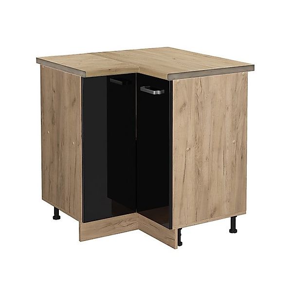 Vicco Eckunterschrank R-Line, Schwarz Hochglanz/Goldkraft Eiche, 75.6 cm, A günstig online kaufen