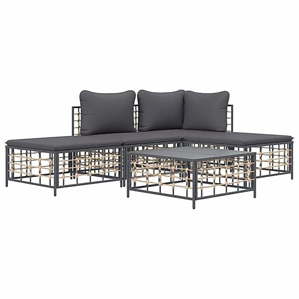 Vidaxl 5-tlg. Garten-lounge-set Mit Kissen Anthrazit Poly Rattan günstig online kaufen