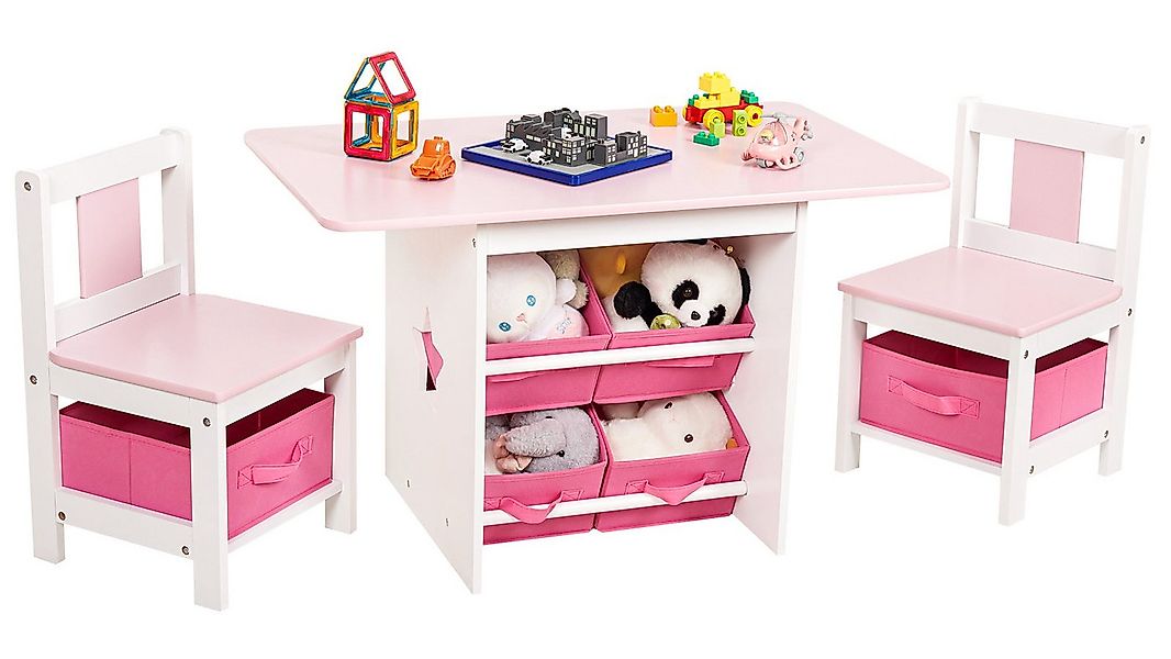 Yorbay Kindersitzgruppe Kindertisch mit 2 Stühlen, mit 6 Aufbewahrungskörbe günstig online kaufen