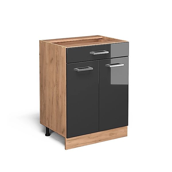 Vicco Küchenunterschrank R-Line Anthrazit Hochglanz/Goldkraft Eiche 60 cm m günstig online kaufen