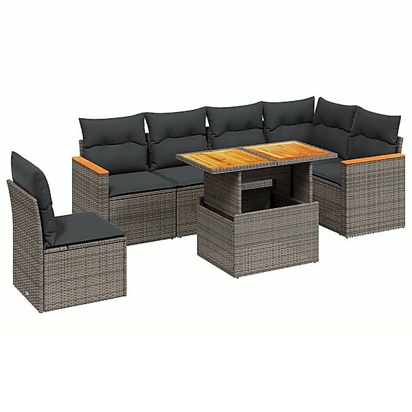 vidaXL 7-Tlg Garten-Sofagarnitur mit Kissen Grau Poly Rattan 3273104 günstig online kaufen