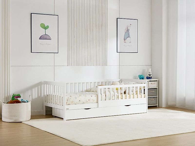 Bett mit Schublade - 90 x 190 cm - Kiefer & MDF - Weiß - PROVIATI günstig online kaufen