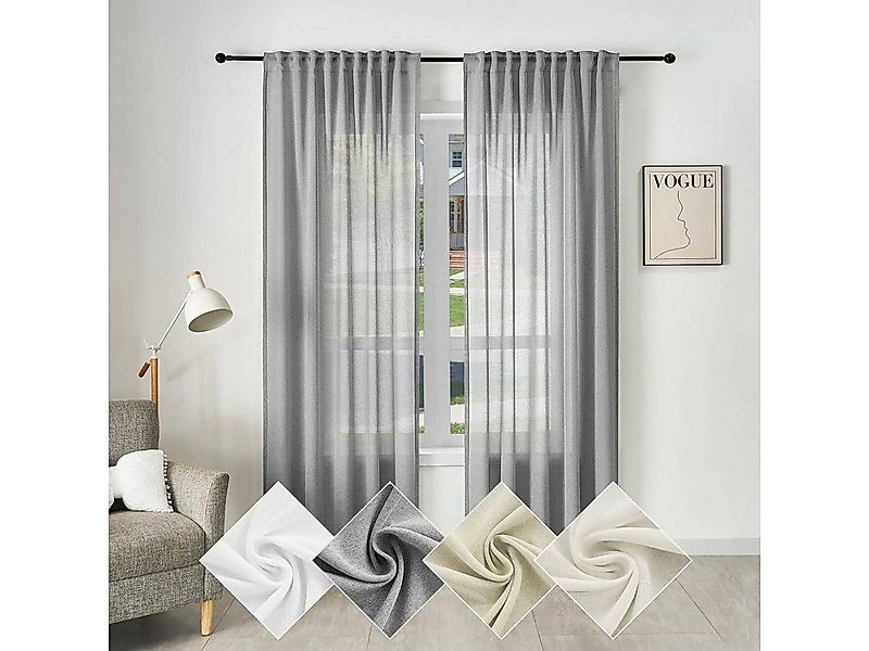 Woltu Gardine (1 St), Kräuselband, halbtransparent, Vorhänge Leinenoptik günstig online kaufen