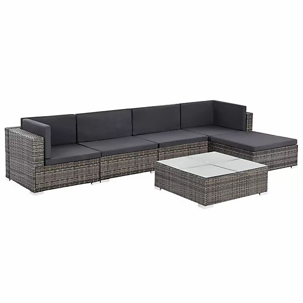 6-tlg. Garten-lounge-set Mit Auflagen Poly Rattan Grau günstig online kaufen