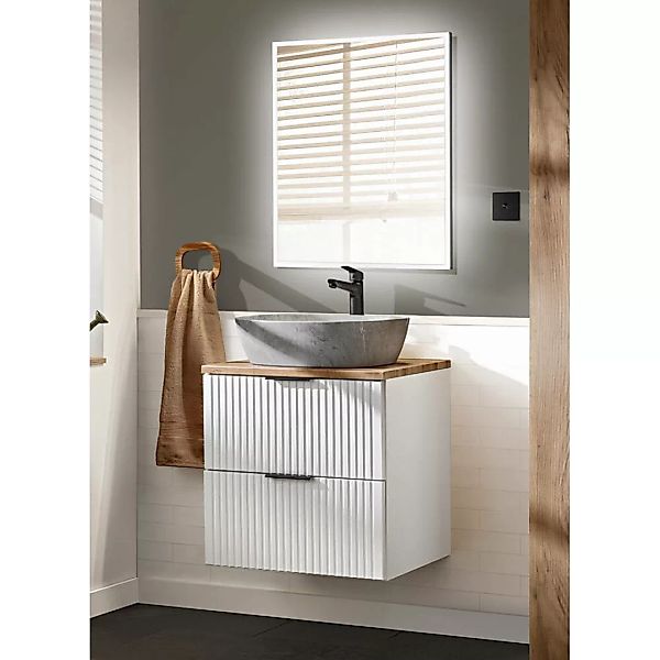 Badezimmer Waschplatz Set 2-teilig weiß ADELAIDE-56-WHITE Modern mit Eiche günstig online kaufen
