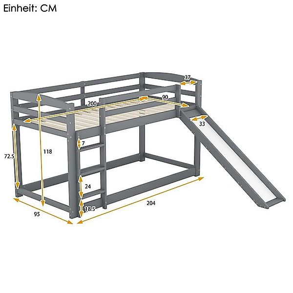 Flieks Etagenbett, Kinderbett mit Rutsche & oberem Lattenrost 90x200cm Kief günstig online kaufen
