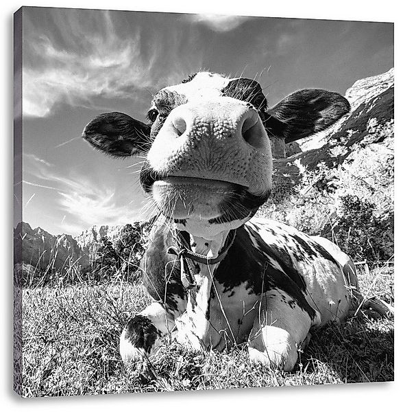 Pixxprint Leinwandbild Kuh im Karwendelgebirge Kunst B&W, Kuh im Karwendelg günstig online kaufen