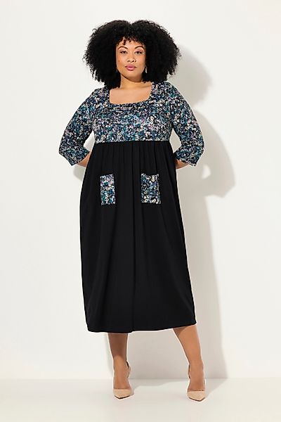 Ulla Popken Maxikleid Jersey-Maxikleid Blüten Carree-Ausschnitt günstig online kaufen