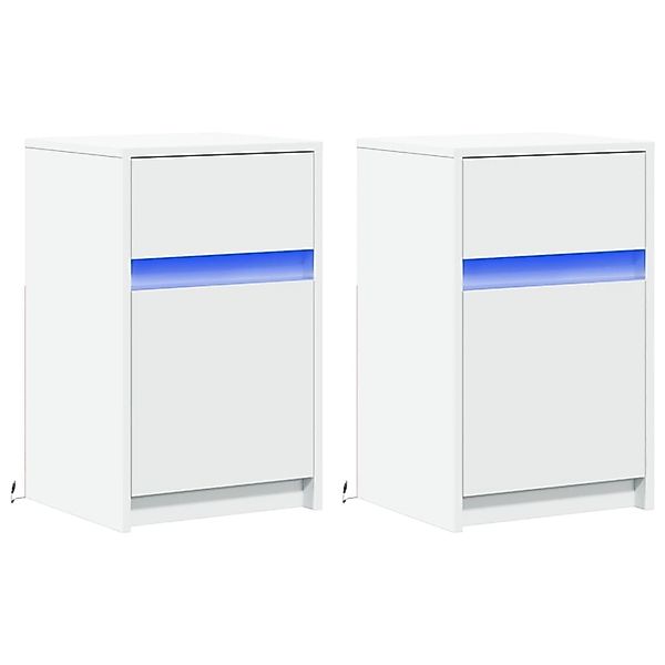 vidaXL Nachttische mit LED-Leuchten 2 Stk, Weiß Holzwerkstoff 851999 günstig online kaufen