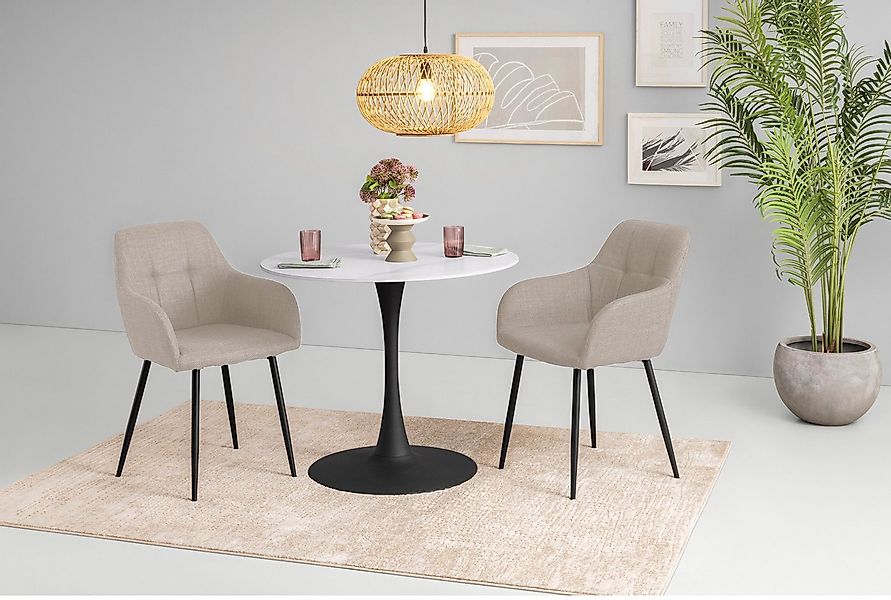 HELA Essgruppe MOSEL, (3-tlg), Tisch 90x75 cm, Platte rund, gesinterter Ste günstig online kaufen