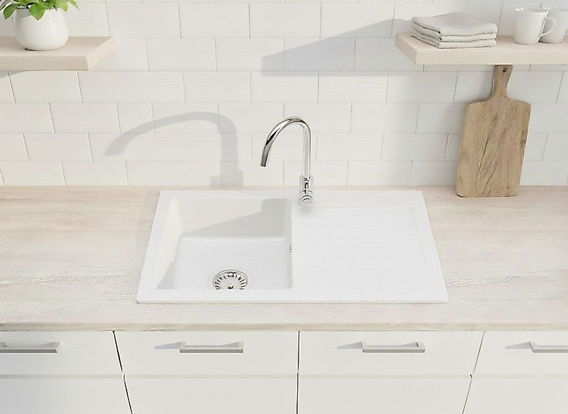 Faizee Möbel Granitspüle Faizee Home Granitspüle Alisha 75x43,5 cm Weiß mit günstig online kaufen