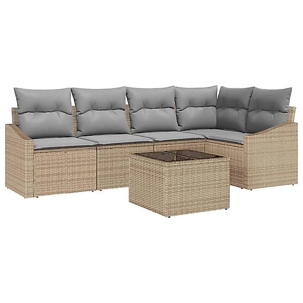 vidaXL Sofa Set mit Kissen 6-Tlg Beige und Hellgrau Poly-Rattan 3355399 günstig online kaufen