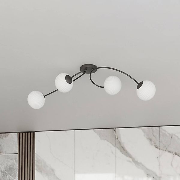 Deckenlampe Vibra, opal/schwarz, Länge 110 cm, Glas, 4-flg. günstig online kaufen