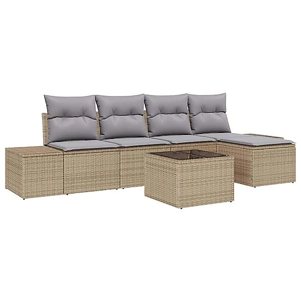 vidaXL 6-Teiliges Garten-Sofa-Set mit Kissen Schwarz Poly Rattan 3347030 günstig online kaufen