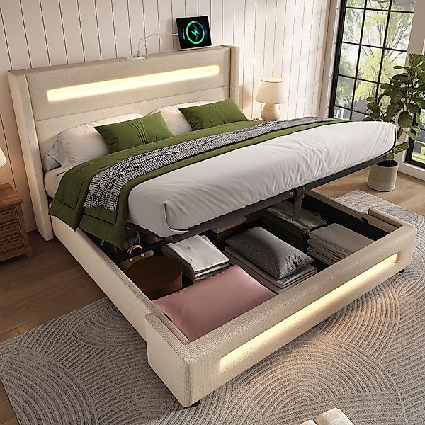 TavilaEcon Boxspringbett Modernes LED-Bett mit Ladestation günstig online kaufen