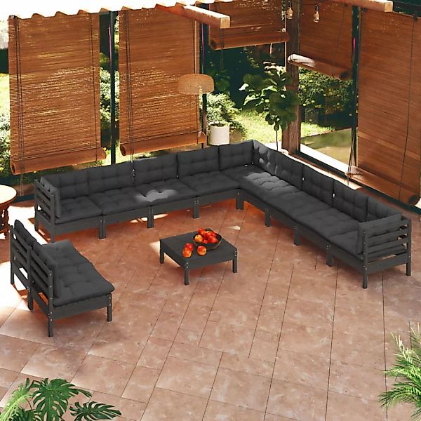 12-tlg. Garten-lounge-set Mit Kissen Schwarz Massivholz Kiefer günstig online kaufen