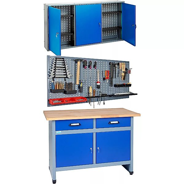 Küpper Werkstatt-Set mit Werkbank, Lochwand und Hängeschrank 120 cm günstig online kaufen