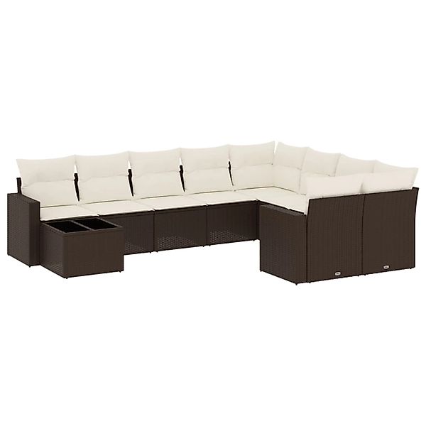 vidaXL 10-Tlg Garten-Sofagarnitur mit Kissen Braun Poly Rattan 3219453 günstig online kaufen