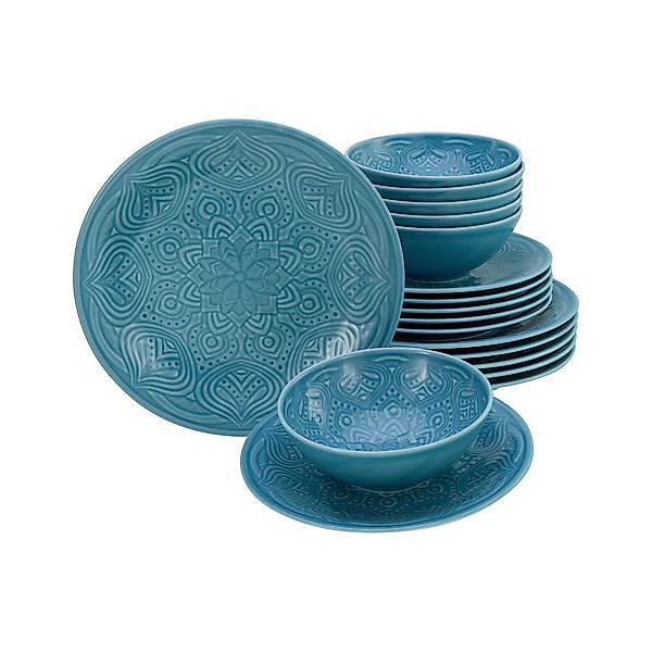 CreaTable Tafelservice Orient Mandala aqua Porzellan 18 tlg. günstig online kaufen