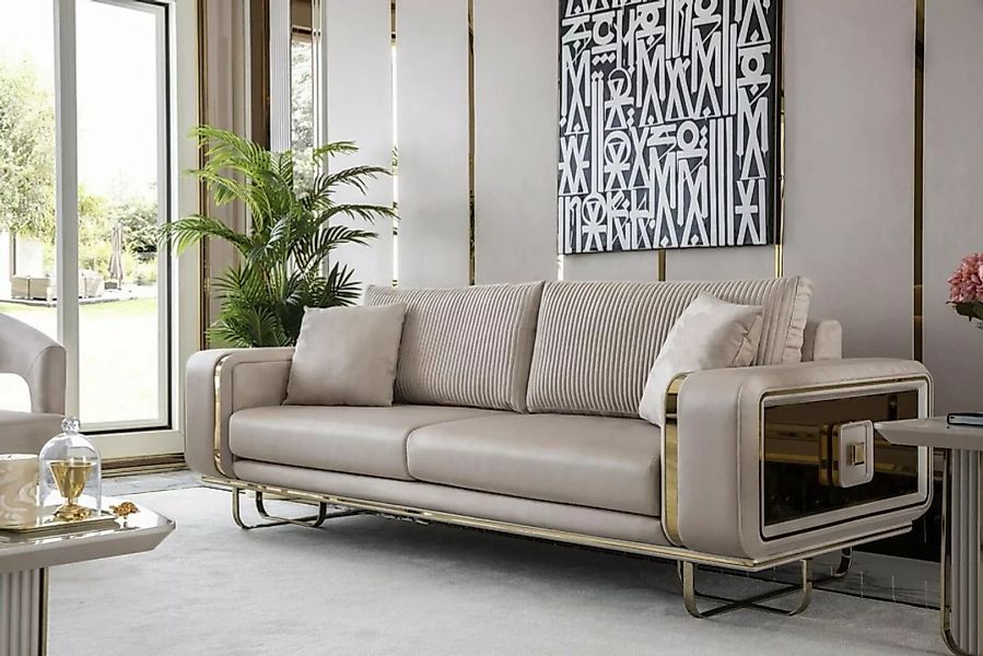 JVmoebel Sofa Sofa 3 Sitz Beige Wohnzimmer Design Stil Möbel Moderne Sofas günstig online kaufen