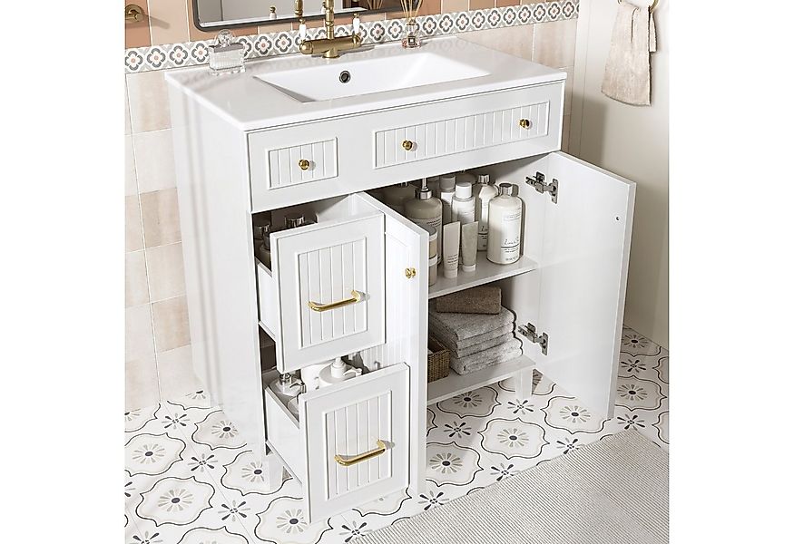 Flieks Waschtisch Waschbeckenunterschrank mit Waschbecken (B81,7/T46,8/H90 günstig online kaufen