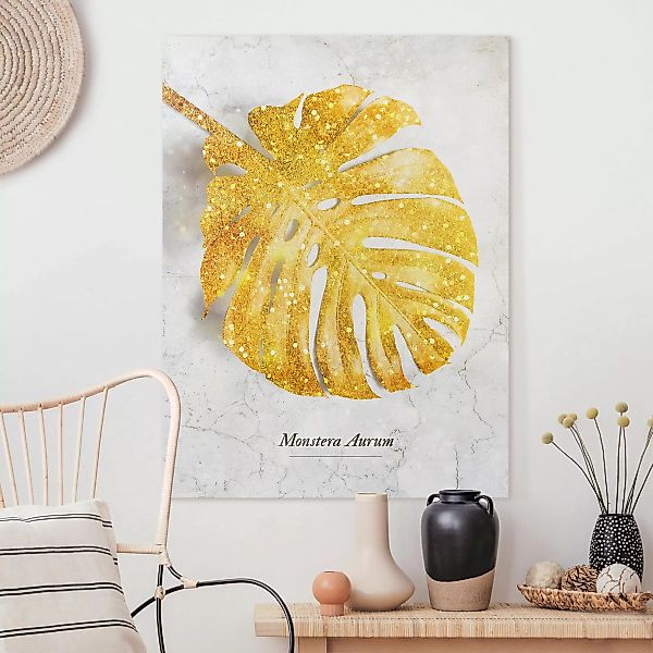 Leinwandbild Blumen - Hochformat Gold - Monstera Aurum günstig online kaufen