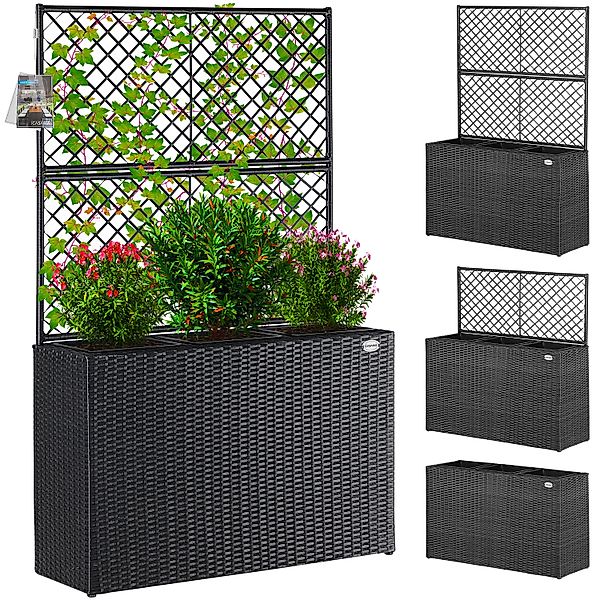 Polyrattan Blumenkasten mit Rankgitter Schwarz günstig online kaufen