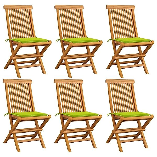 vidaXL Gartenstühle mit Hellgrünen Kissen 6 Stk Massivholz Teak 3065601 günstig online kaufen