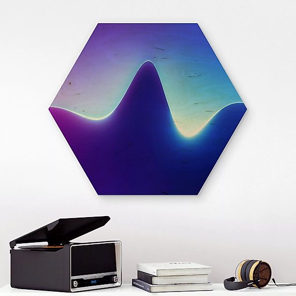 Hexagon-Holzbild Lichtwelle auf Blau günstig online kaufen