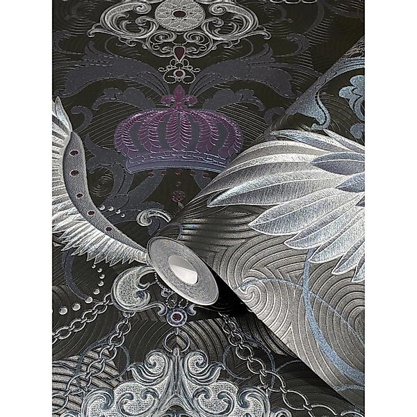 Glööckler Vliestapete Imperial Adlerflügel mit Ketten Schwarz-Silber günstig online kaufen
