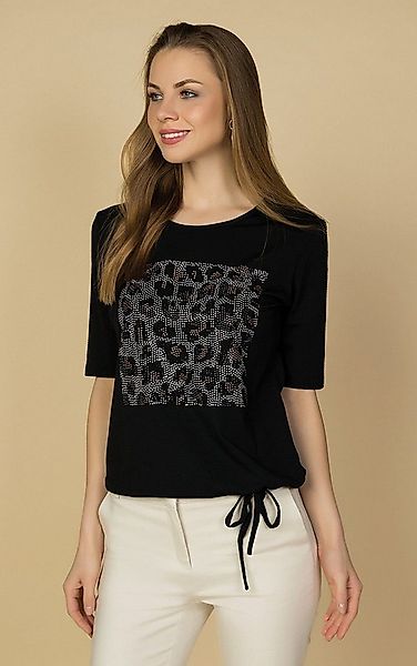 Passioni T-Shirt mit Leo-Strassdetails und Tunnelzug T-Shirt mit Hotfixmoti günstig online kaufen