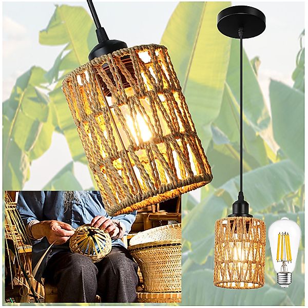 MUPOO LED Pendelleuchte 1/3-flammige Rattan Deckenlampe günstig online kaufen