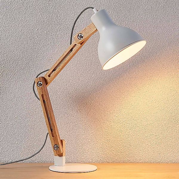 Lindby Schreibtischlampe Shivanja, Holz, verstellbar, E27 günstig online kaufen