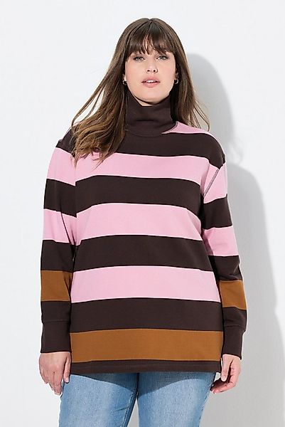 Ulla Popken Sweatshirt Sweatshirt Streifen Stehkragen Langarm günstig online kaufen