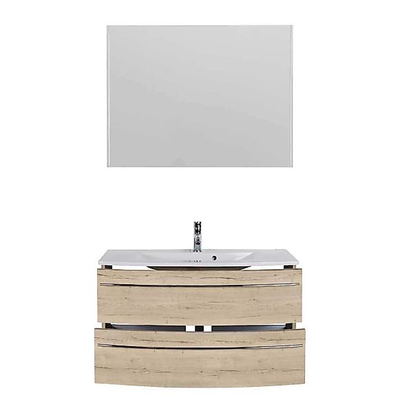 Badmöbel Set in Eiche Bianco Touchwood LED Beleuchtung (zweiteilig) günstig online kaufen
