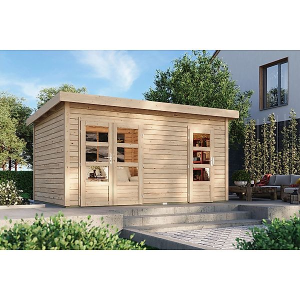 Karibu Holz-Gartenhaus Glostrup Natur Flachdach Unbehandelt 420 cm x 270 cm günstig online kaufen