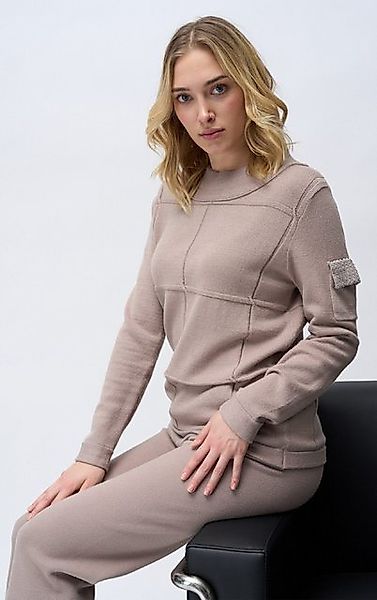 Passioni Strickpullover in Taupe mit Stehkragen und Taschendetail mit Stras günstig online kaufen