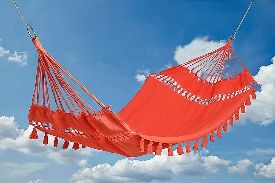 Hängematte Ibiza Fransen Tuchhängematte Baumwolle Orange-Rot 200x100cm günstig online kaufen