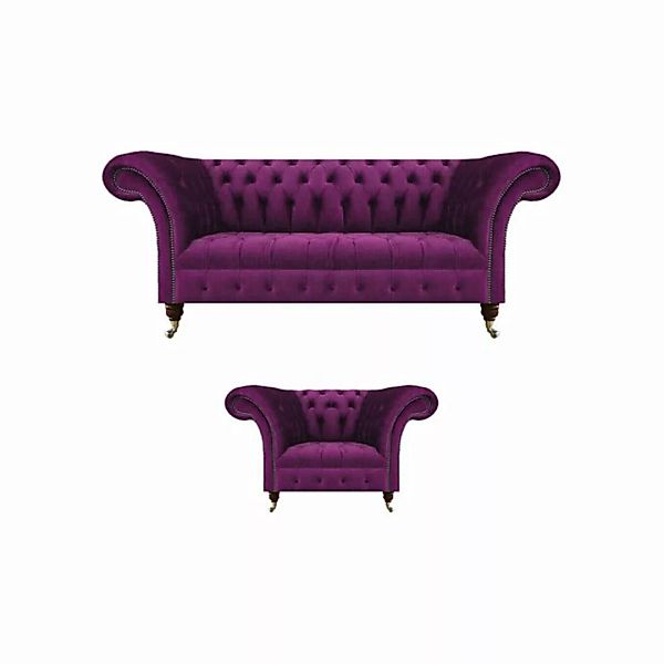 JVmoebel Chesterfield-Sofa Chesterfield Lila Sofa Couch Dreisitze Wohnzimme günstig online kaufen